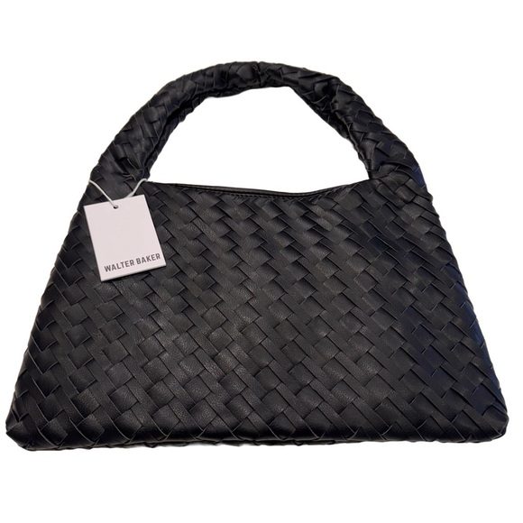 NWT WALTER BAKER Anthropologie Haven Shoulder Bag Woven Black Vegan Leather - Picture 3 of 9